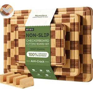3 Pack   Board Set Checkered Wooden  Board for Kitchen Non  Charcuterie Board Serving Non Slip End Grain  Chopping Board for Meat Fruit Cheese Kitchen Housewarming