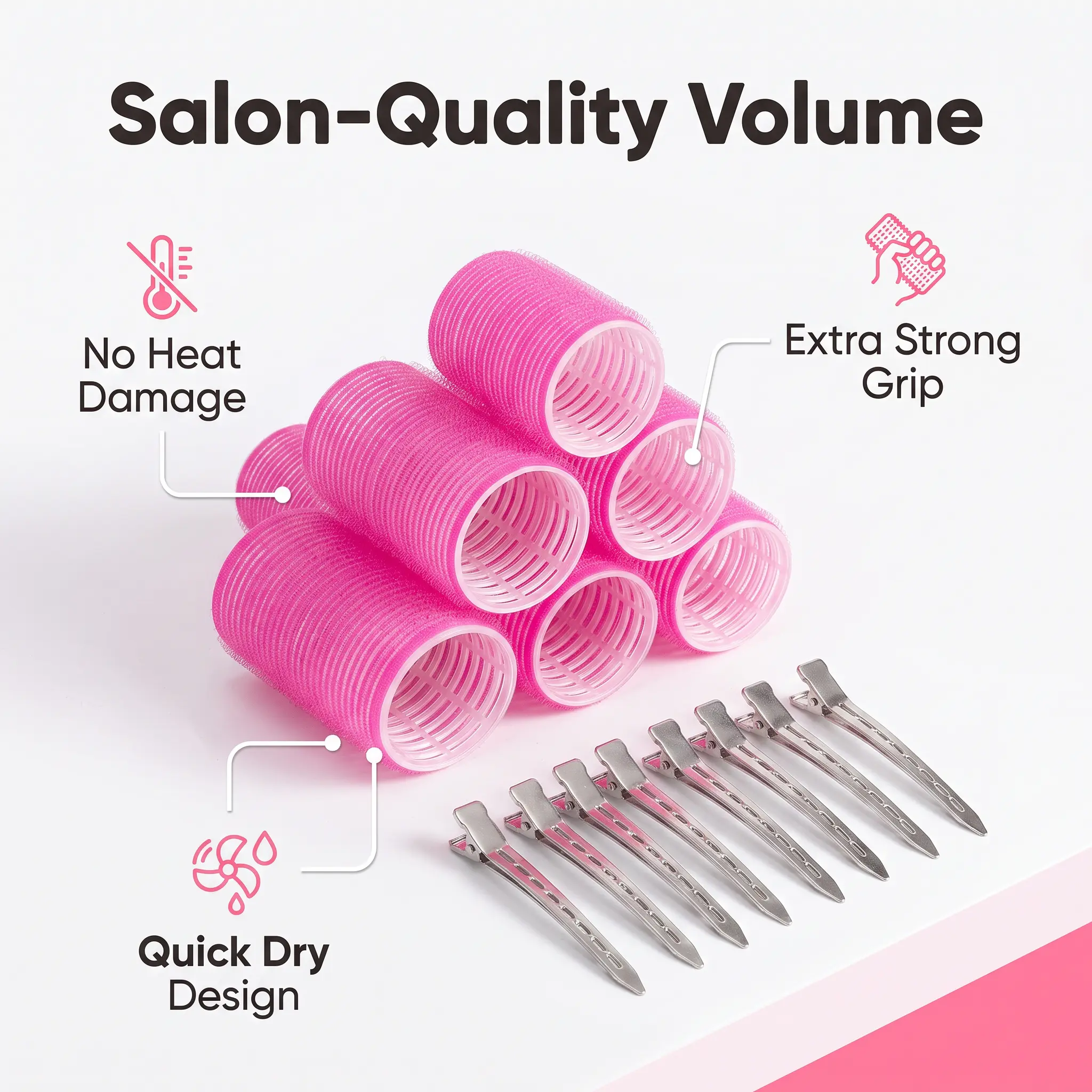 Women's Velcro Self-Grip Hair Rollers - Heatless Reusable Salon Styling Accessories for Volume, Curls, Root Lift, Bangs & Long-Medium-Short Hair