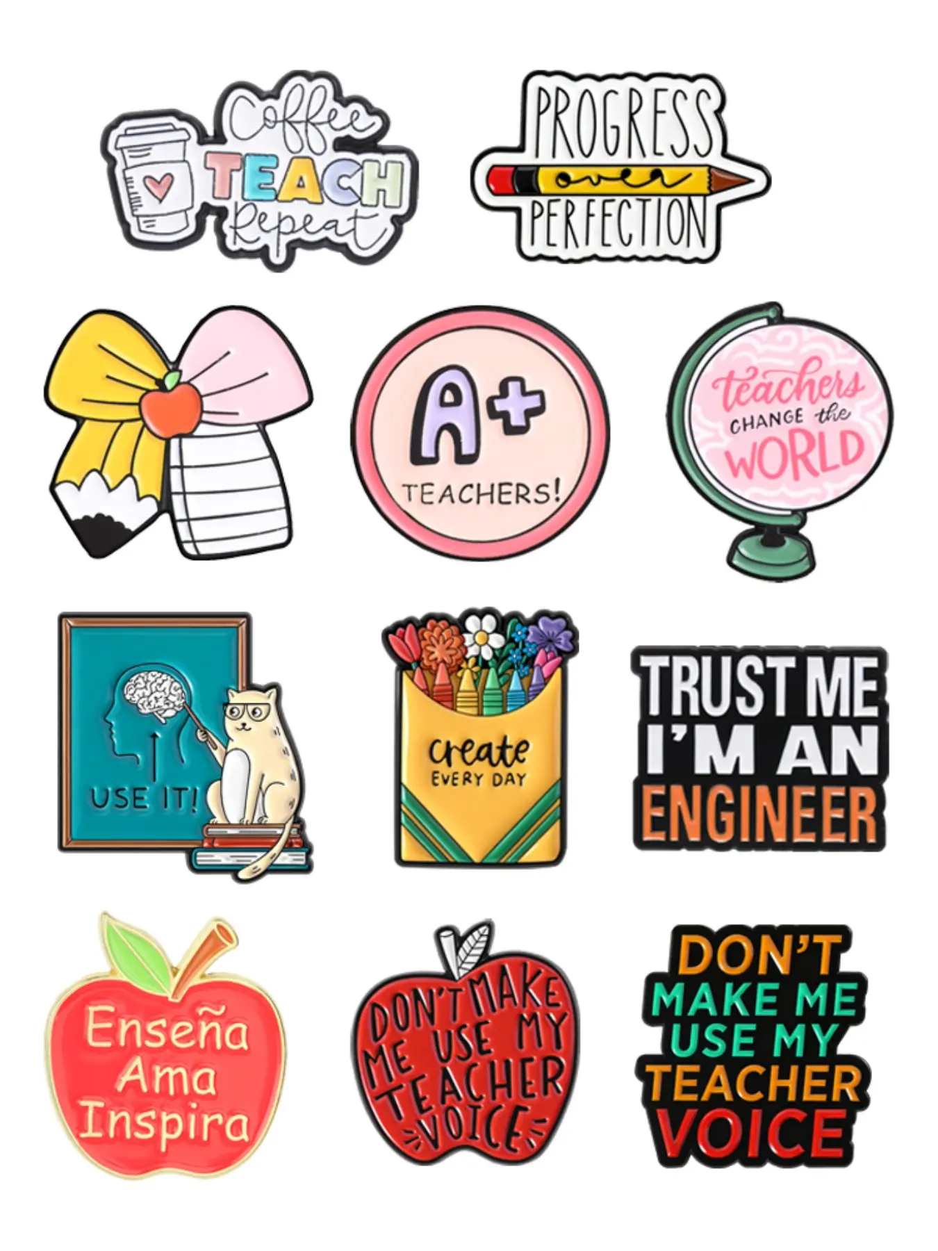 11 Piece Teacher Series Enamel Pins, A+ Teacher Cartoon Pencil Globe Apple Bownot Teachers Change The World Back-to-School Season Educators Alloy Brooches Lapel Backpack Clothing Decor Badge Fashion Jewelry Accessories Gifts for Friends, Collectible Pins