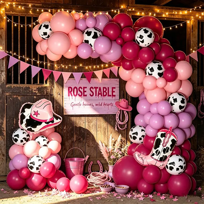 109pcs Cowgirl Balloon Garland Kit, Cowboy Hat & Boot Foil Balloons, Cow Print Arch for Western Saloon, Bachelorette & Birthday Party Balloon Decorations