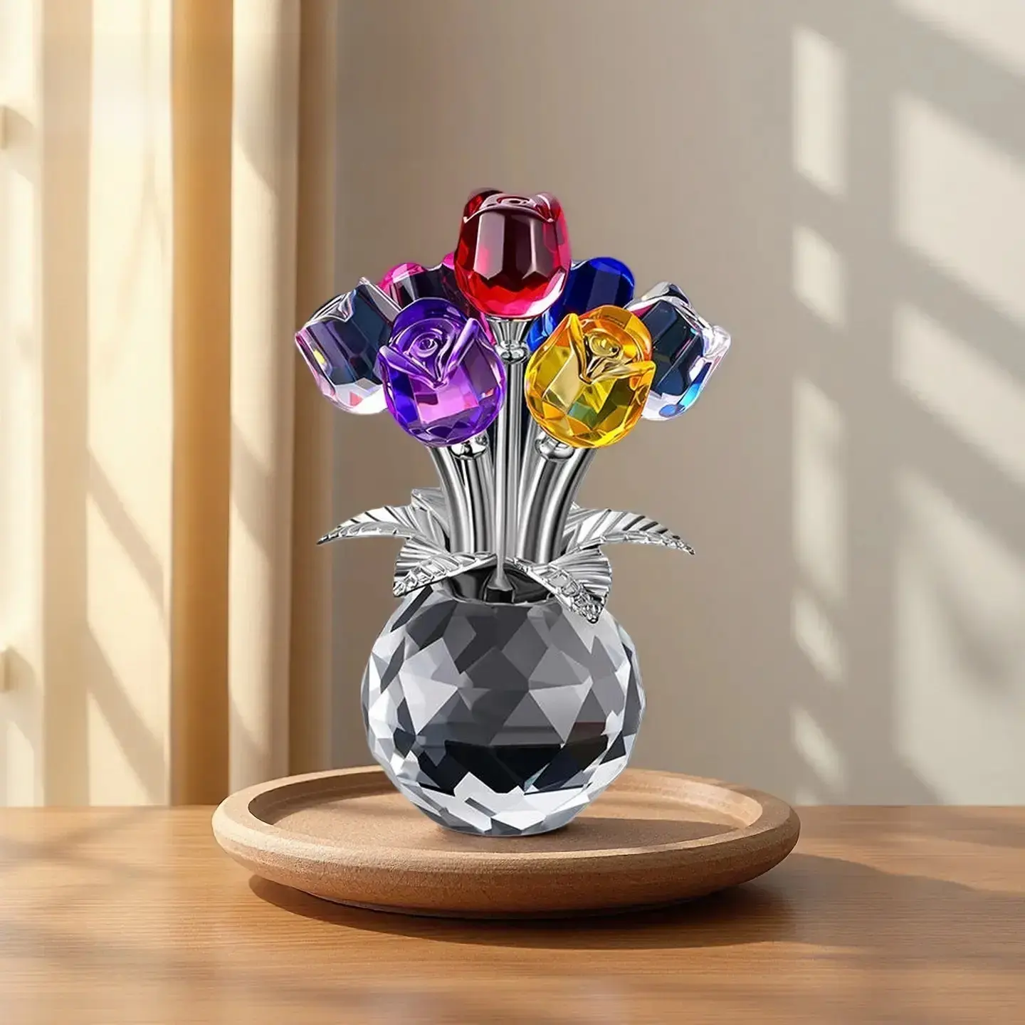 Crystal Glass Rose Bouquet, Colorful Artificial Flowers with Gem Decorations, Decorative Flowers Bouquet, Glass Tube Roses, Perfect Anniversary Gift or Home Decoration, Stylish Home Decor, Glitter Roses Bouquet#GLOBAL PICKS