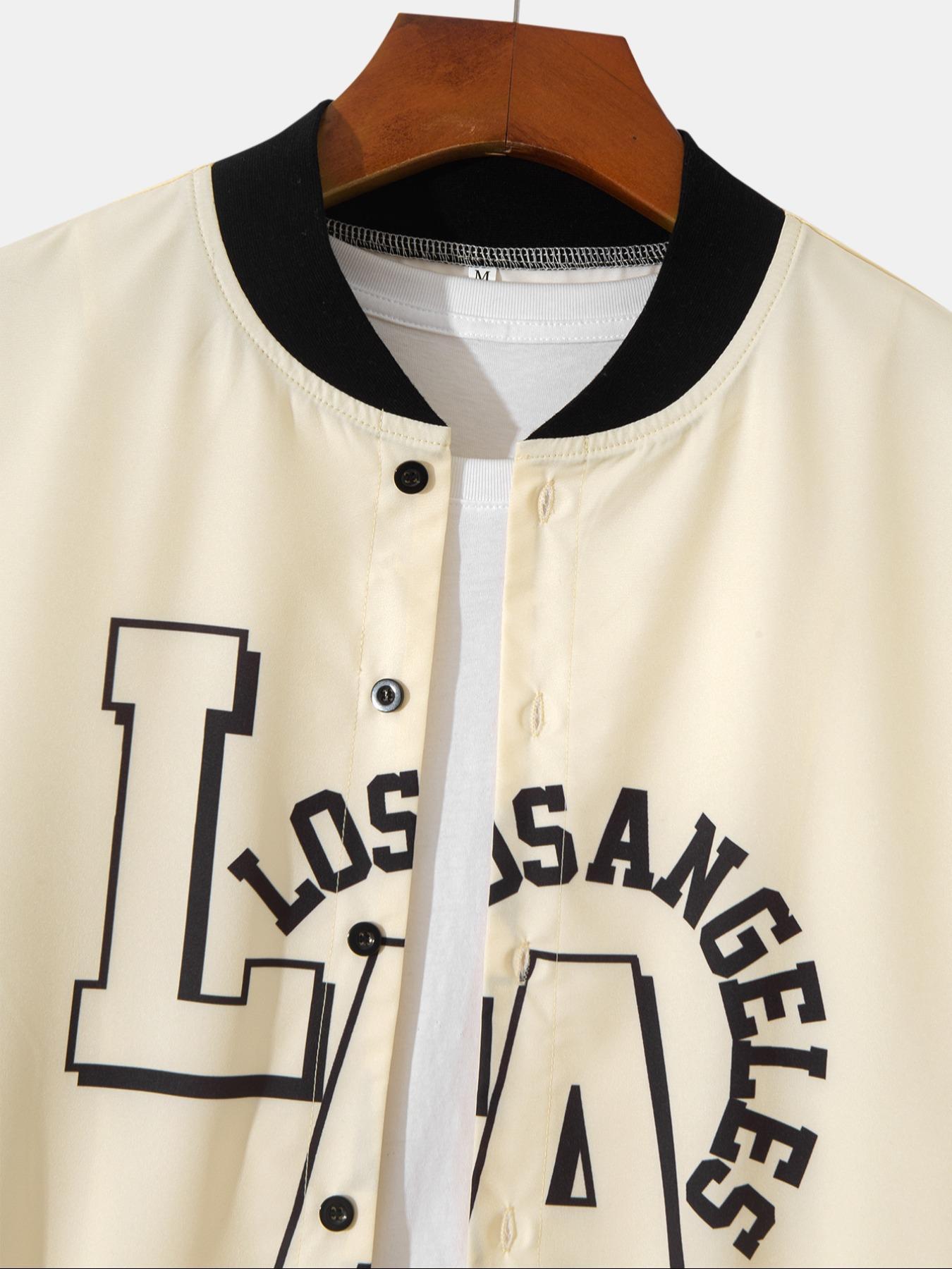 Men's Letter Print Baseball Collar Shirt, Regular Fit Casual Short Sleeve Top for Summer, Men's Clothes for Daily Wear, Menswear, Sports Top, Sportswear Clothing, Vintage Basketball Jersey