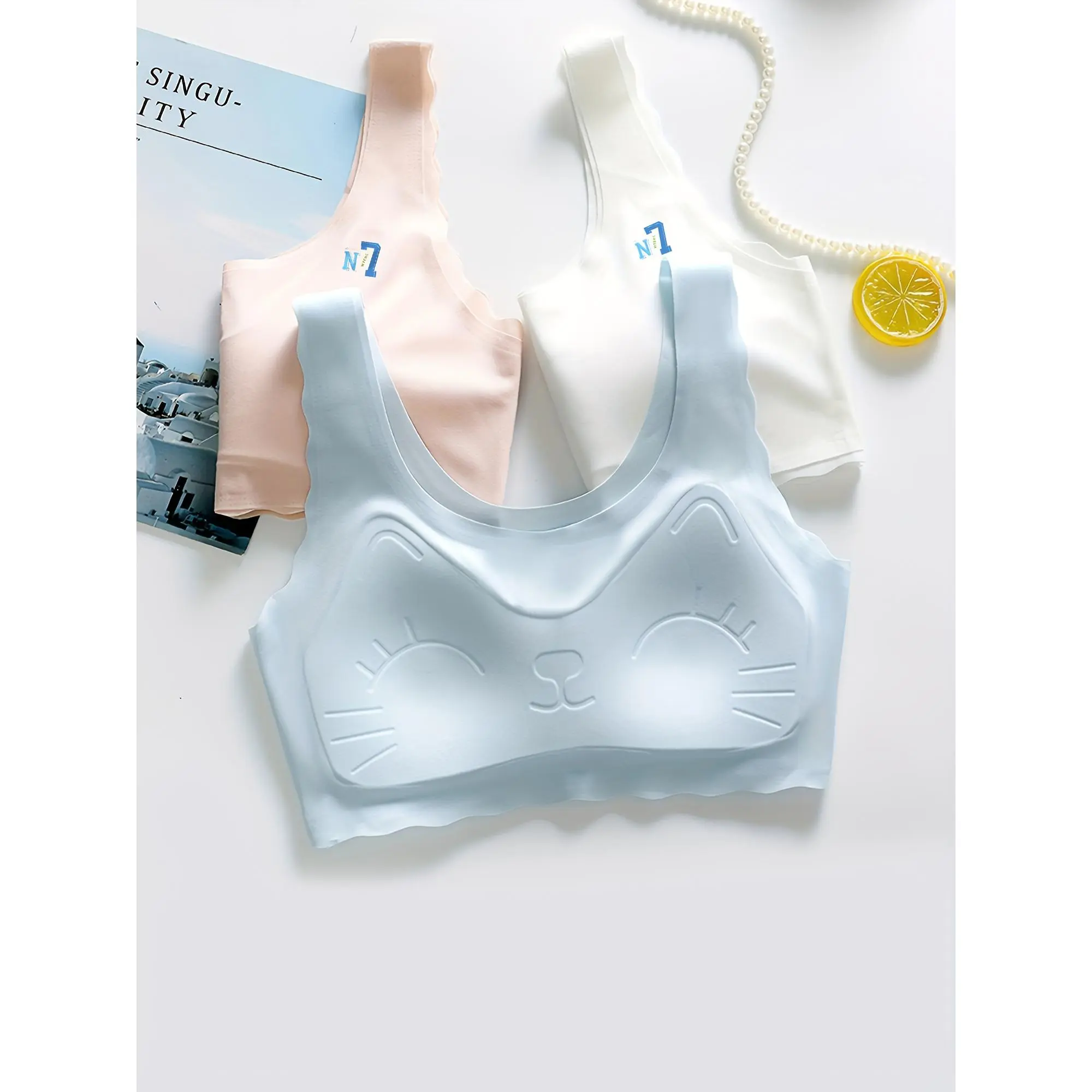 3pcs Seamless Elastic Comfortable Close Fitting Chest Cushion Casual Underwear Girls, Teenagers and Students, Invisible Short Vest, Casual and Exercise, Bra with Chest Cushion (suitable 7-124 Years Old)