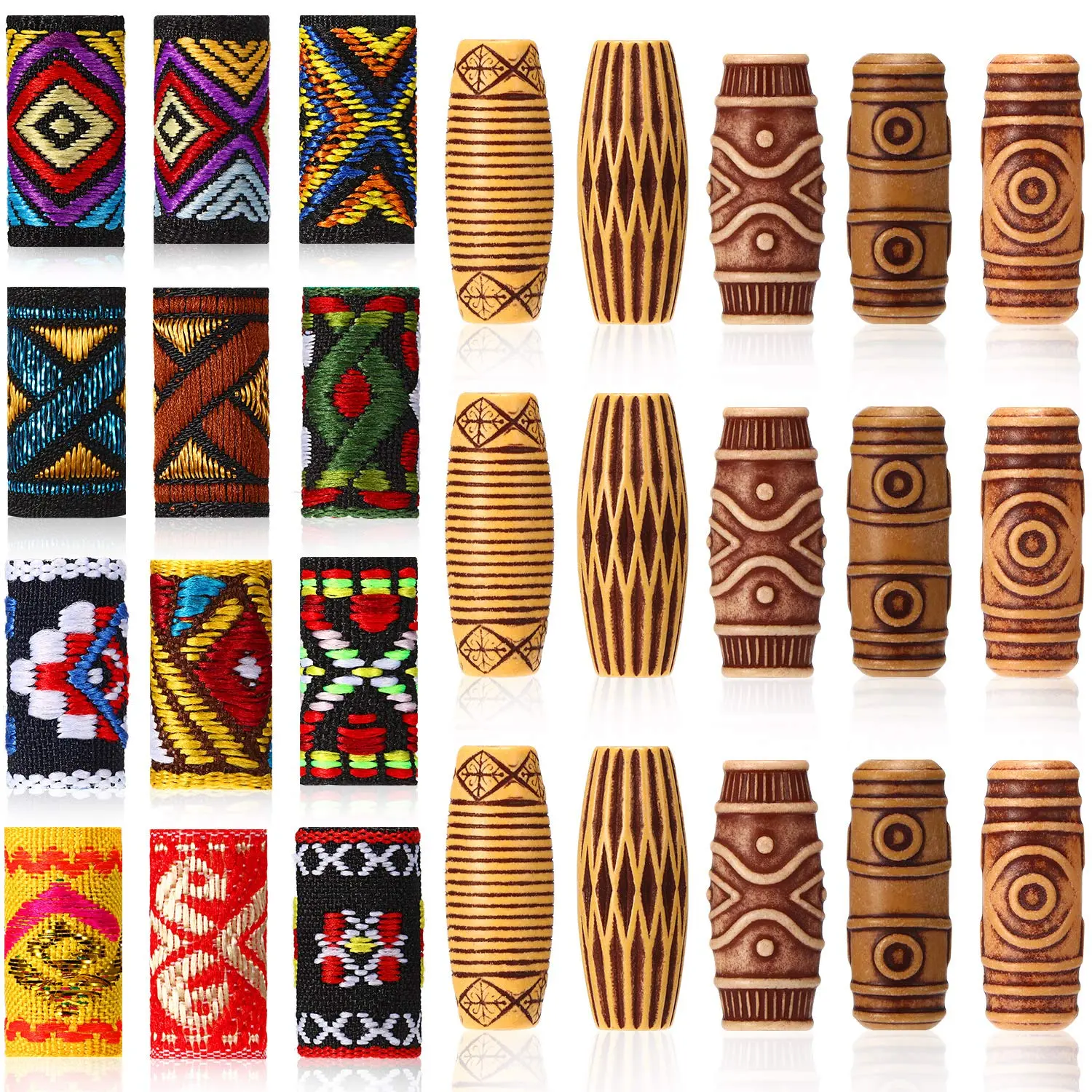 27 count Wooden Fabric Dreadlock Beads Tube Beads for Hair Braids  for Hair Beard Ornament for Women Men DIY Necklace Bracelet Earring Accessories