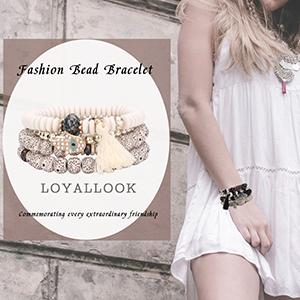 LOYALLOOK 8 Sets Bohemian Stackable Bead Bracelets for Women Stretch Multilayered Boho Stackable Bracelets Stack Beads Multicolor Beaded Strand Bangle Charm Bracelets Boho Tassel Bracelet Set Handmade Jewelry Elastic Cord Summer Gift Perfect