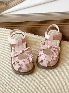 Girls' Bow Velcro Sandals, Bowknot Design Sandals, Bow Decorated Sandals, Toddler Girl Sandals, Cute Bow Sandals, Little Girl Sandals, Sweet Princess Style, Non-Slip Soft Sole, Breathable Mesh, Ideal for Daily Wear, School, Summer, Pu Rubber Sandals