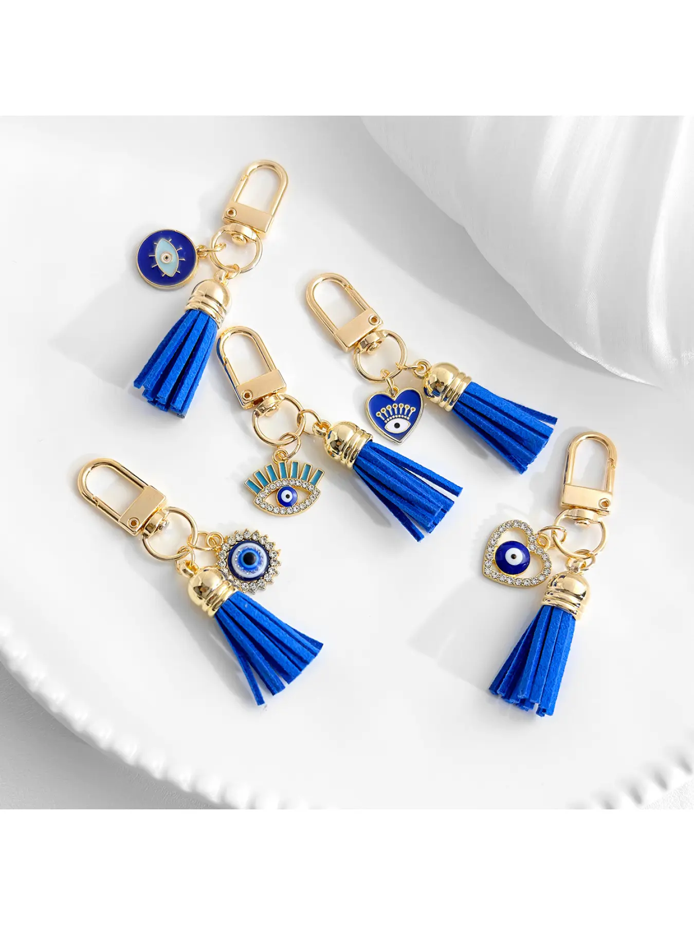 3pcs Luxury Gold Lobster Clasp Tassel Charm, Rhinestone Evil Eye, Viral Car Key Ornament