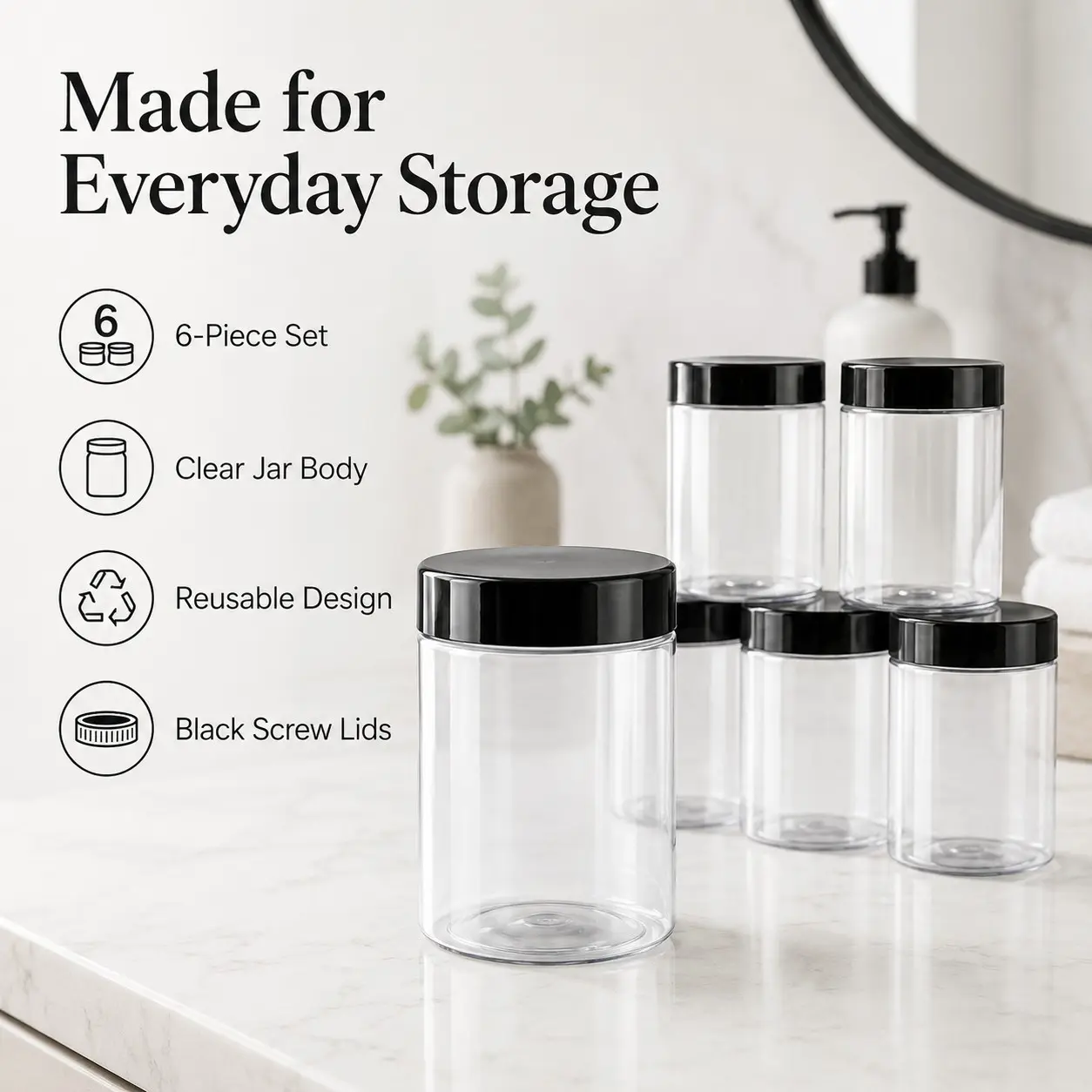 6pcs Transparent Plastic Sample Bottles, Mini Cosmetic Containers, Ideal for Nail Art, Powder Storage, Lip Balm Dispensing