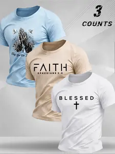 Men’s Praying Hand Dove Rose Cross Faith Blessed Letter Slogan Graphic Crew Neck Short Sleeve T-Shirt Faith Inspired Casual Street Tee For Daily Church Outdoor Leisure Outfits#FaithGraphicTee #ChristianStreetWear #PrayingHandPrintTop#TrendingMens