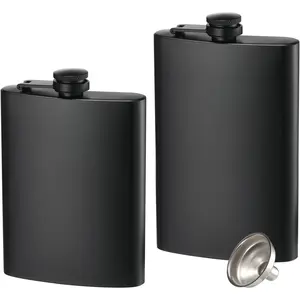 2 Pack  Flasks for , 8 Oz & 12 Oz Stainless Steel Leakproof Thin Flasks with Funnel for Men & Women (Matte Black)