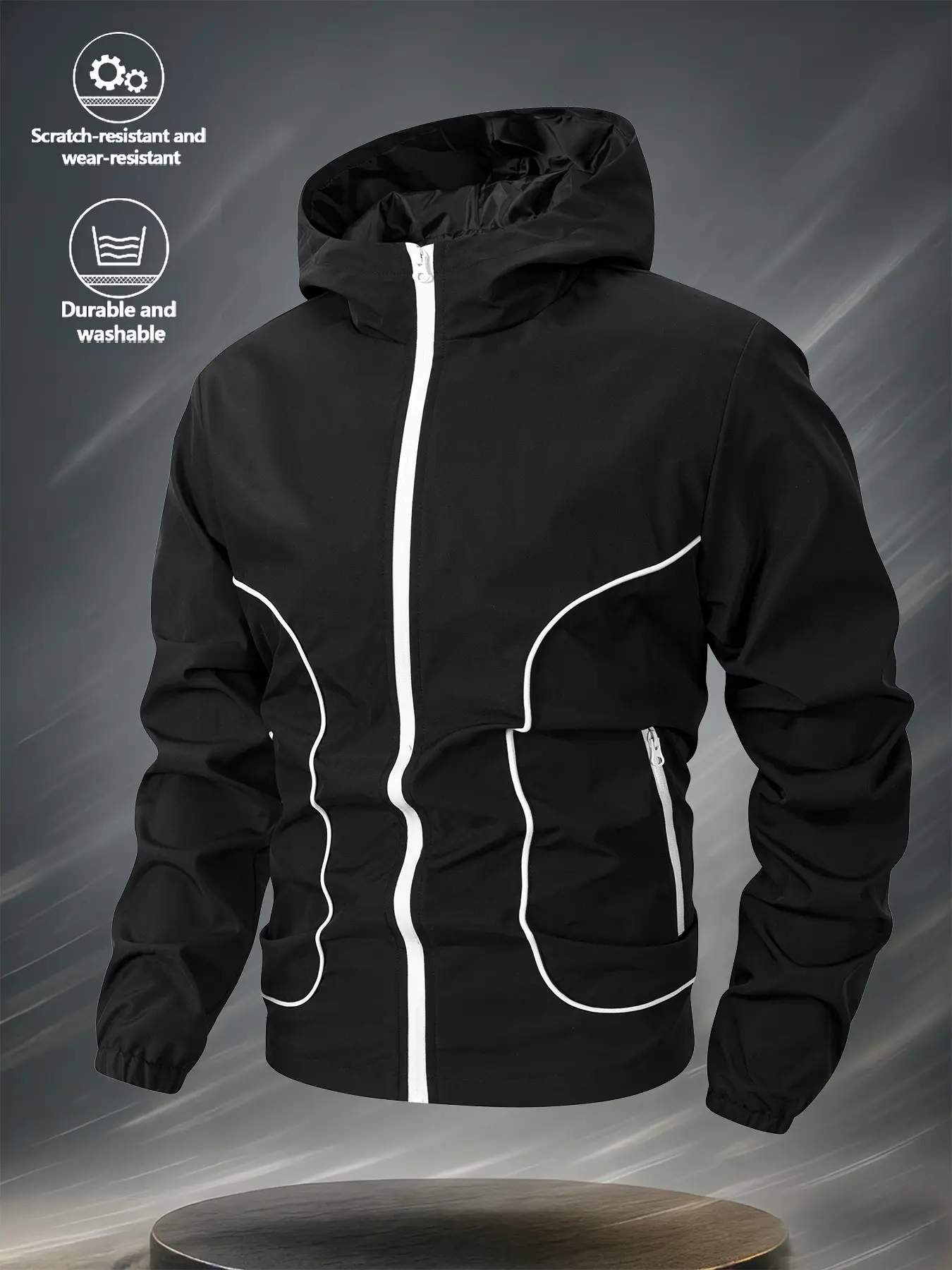Men's Outdoor Windproof Hooded Jacket, Lightweight Sports Coat for Cycling Hiking, Casual Windproof Jacket for Gym Daily Use, Windproof Outerwear