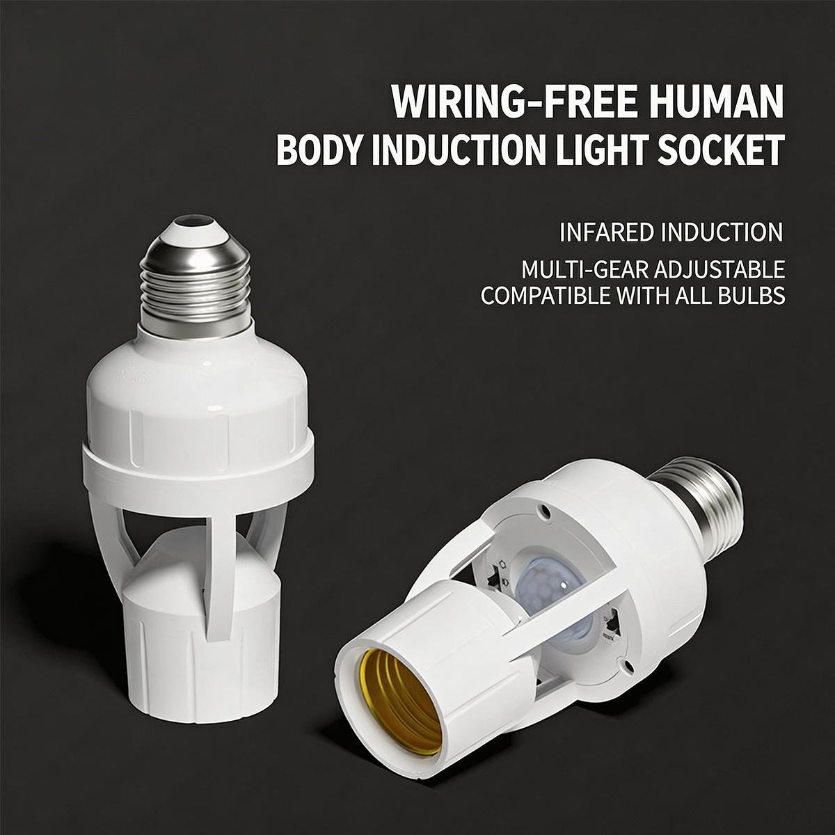 Motion Sensor E27 Light Socket Converter, Adjustable Delay Time Switch, Color Temperature Control, Base, Home Use Bulb Adapter