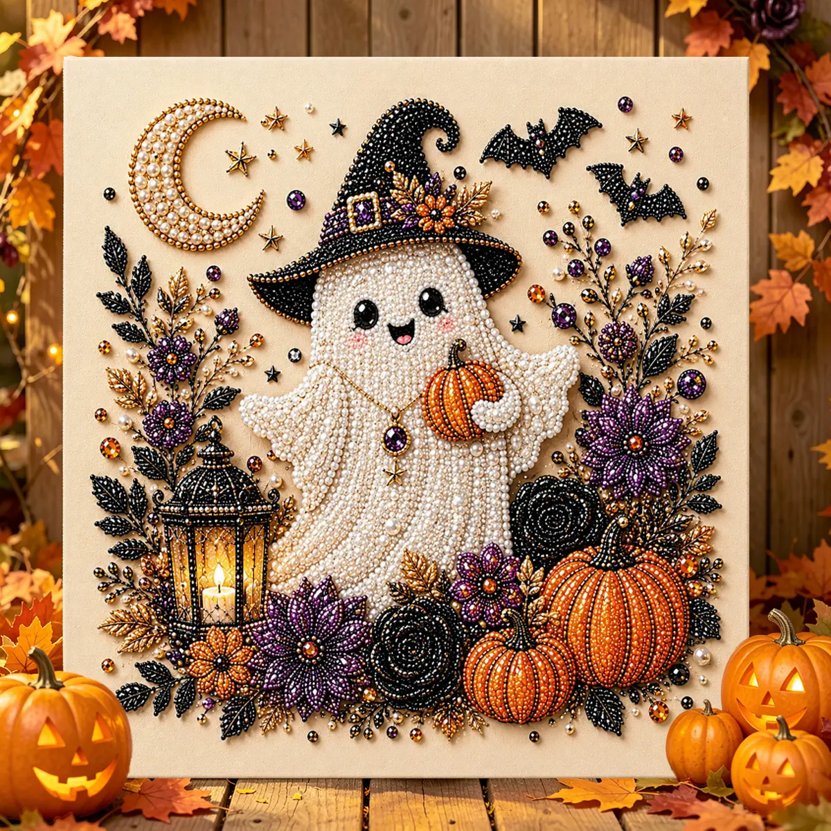 Halloween Ghost Pearl Art DIY Kit, Spooky Cute 3D Diamond Painting Crafts for Adults, DIY Fall Home Decor Wall Art, Beginner DIY Seasonal Party Gift