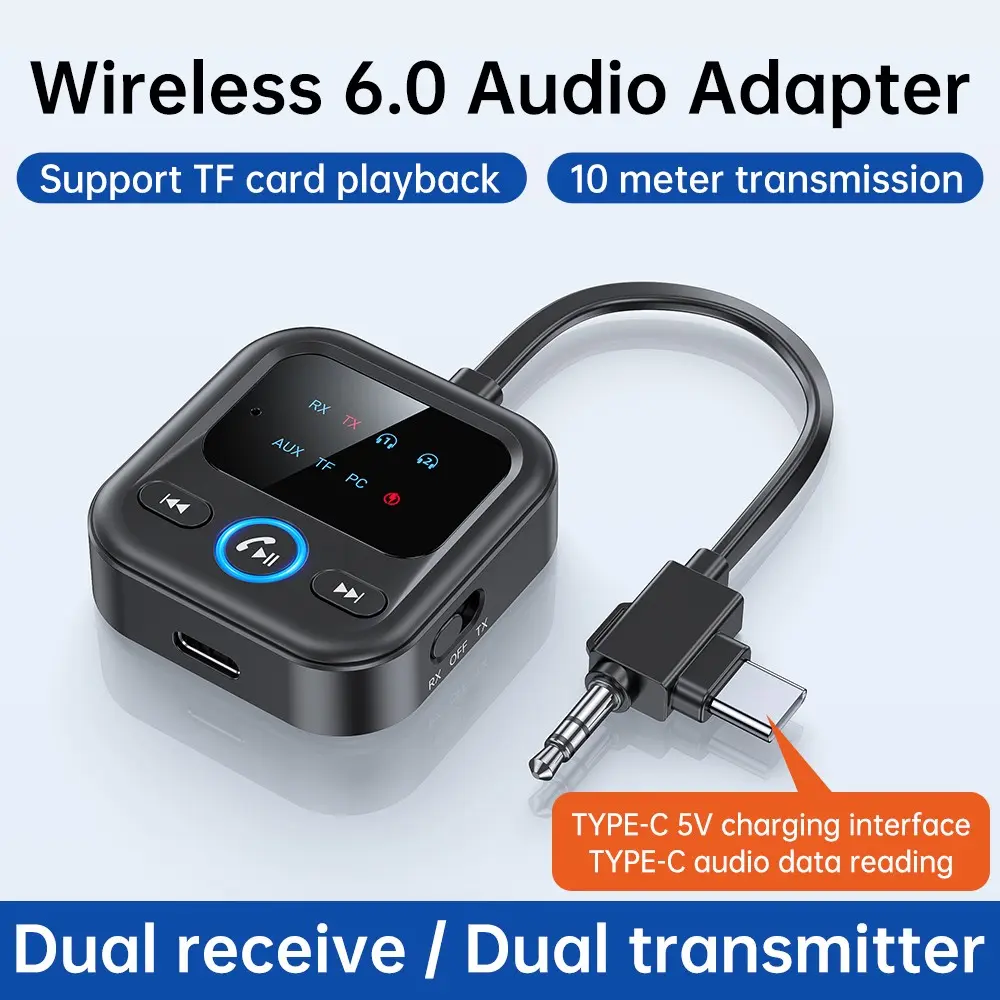 Two-In-One Wireless Bluetooth-compatible Receiver Transmitter, One-To-Two Dual Connection, Dual Receive, Ideal for Smartphones, Low Power Consumption