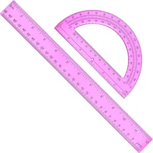 2 Packs Clear Plastic 12 Inch Ruler 6 Inch Protractor Set Geometry Math Angle Detector School Supplies for Classroom Home Office Drawing (Pink)