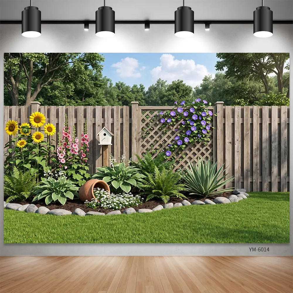 2D Background Cloth, Sunflower Floral Garden Fence Backdrop, Polyester Non-Glare Multi-Purpose Curtain, Home Decor, Party Decoration