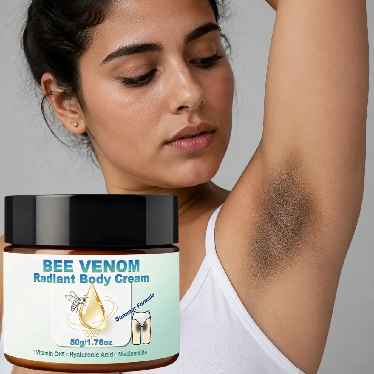 Bee Venom Radiant Body Cream, Niacinamide & Vitamin C&E Hydrating Lotion, Evens Skin Tone, Boost Glow For Dull Skin, Suitable for Elbows, Knees, Inner Thighs & All Body Areas, Long-Lasting Radiance，Suitable for Men & Women