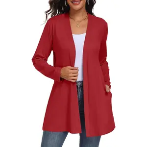 Womens Casual Lightweight Cardigan with Pocketes Long Sleeve Open Front Cardigan