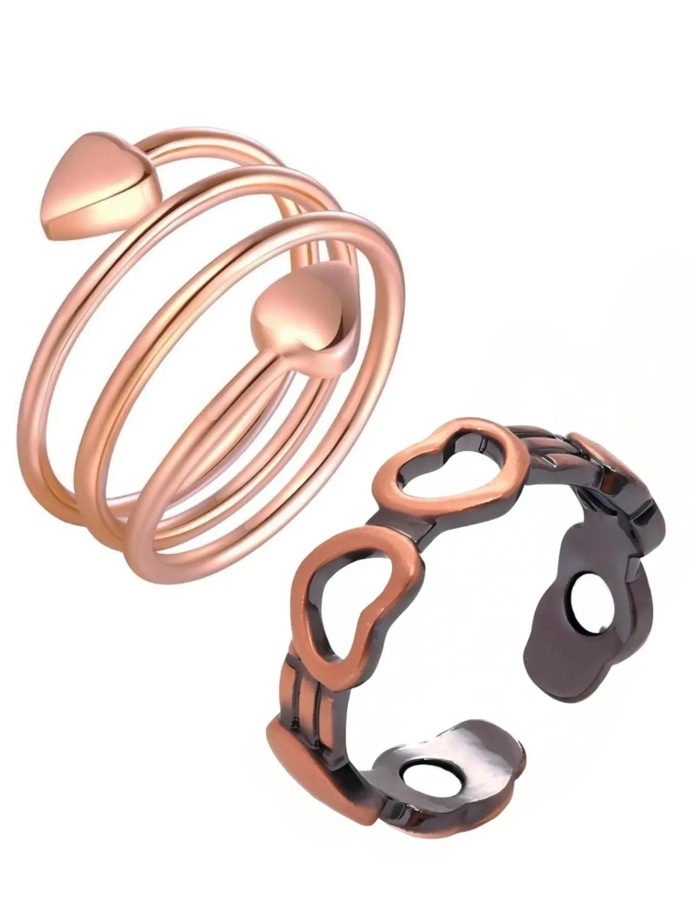 2pcs Copper Ring for Women,99.99% Pure Copper Magnetic Stacking Rings, Stackable Finger Rings,Gifts for Women, Beautiful Rings, Fashion Heart Rings, Stackable Ring Set