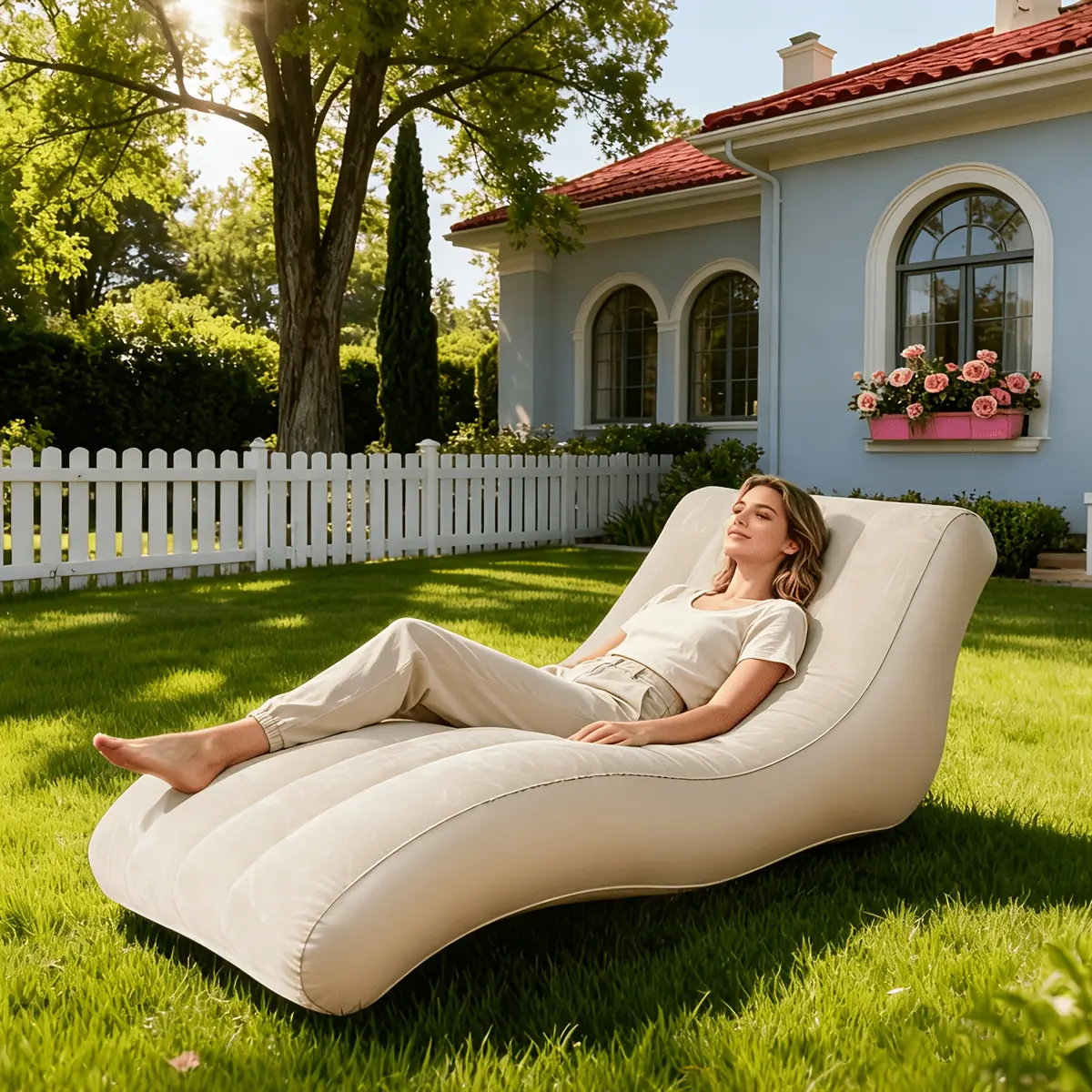S-Shaped Inflatable Sofa, Multifunctional Electric Pump, Quick Inflation/Deflation Self-Inflating Sofa, Perfect for Relaxing at Home Or Indoor Living Room Bedroom, Outdoor Folding Blow Up Bed Backyard Garden Beach