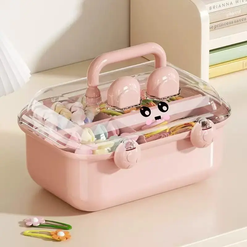 Hair Accessory Storage Box, Large Capacity Organizer for Kids Hair Clips, Headbands, Elastic Bands, Student Desk, Skincare Items