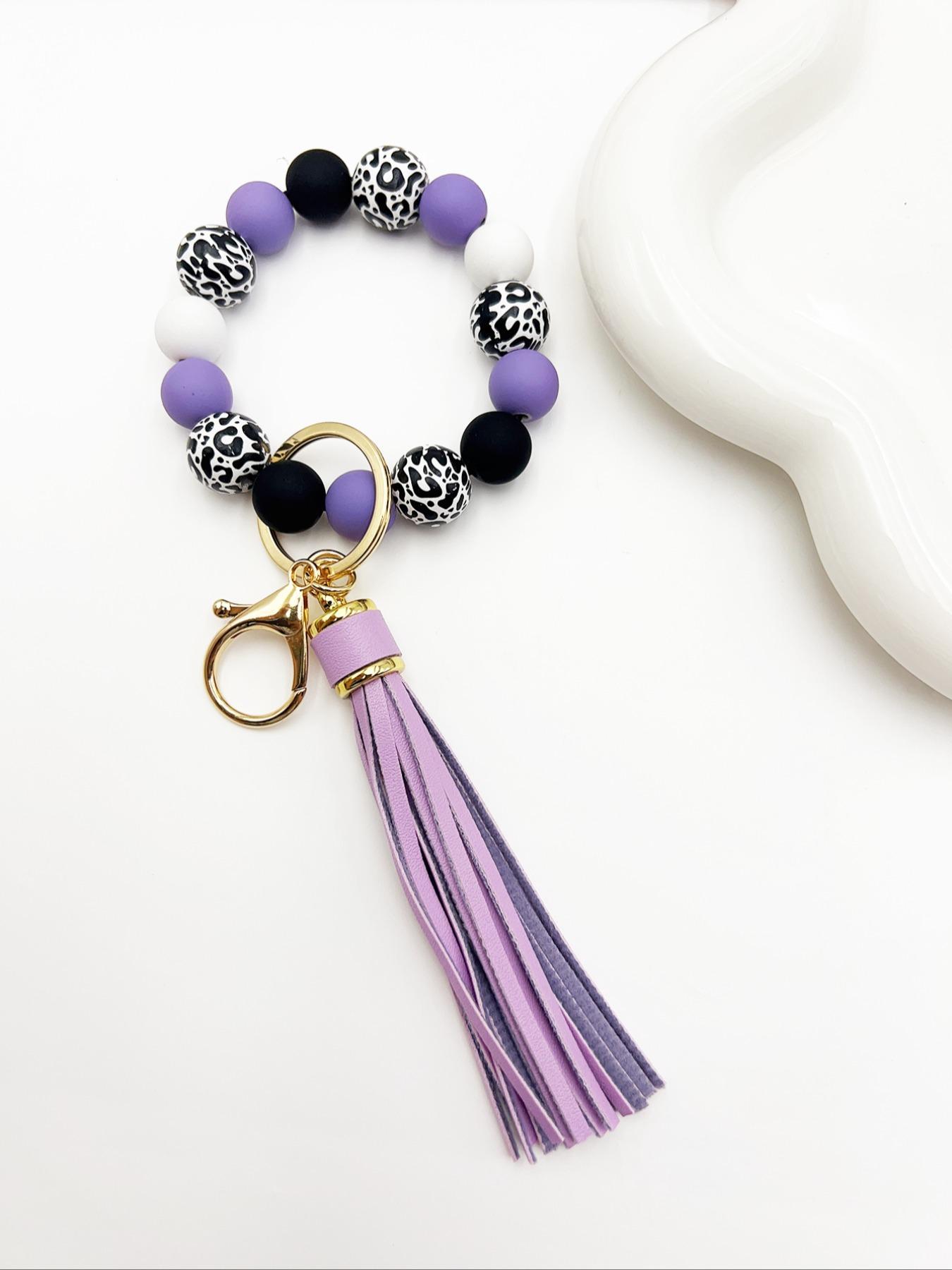 Women's Leopard Print Keychain Bracelet, Silicone Charm Pendant, Casual Style Accessory for Daily Use, Portable Anti-Loss Design