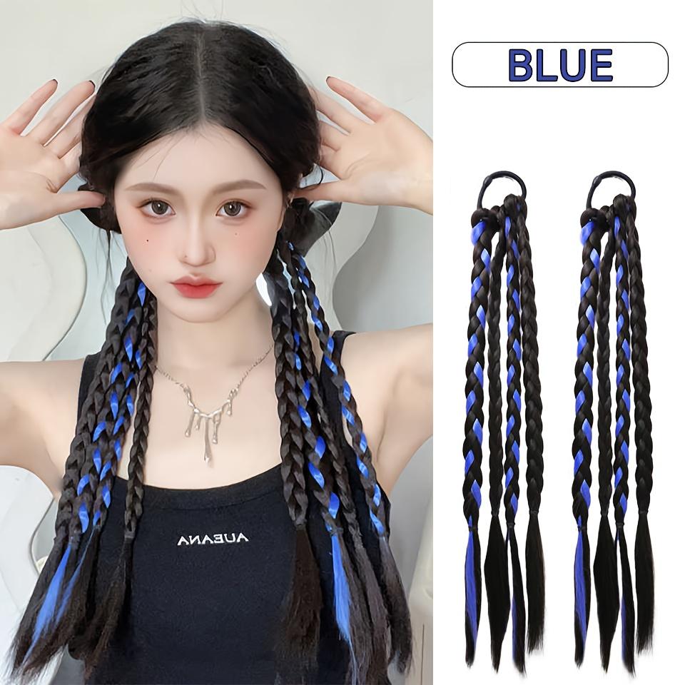 2-piece set 18inch synthetic wig, featuring colorful short sock braids, designed with elastic bands, perfect for daily wear or parties
