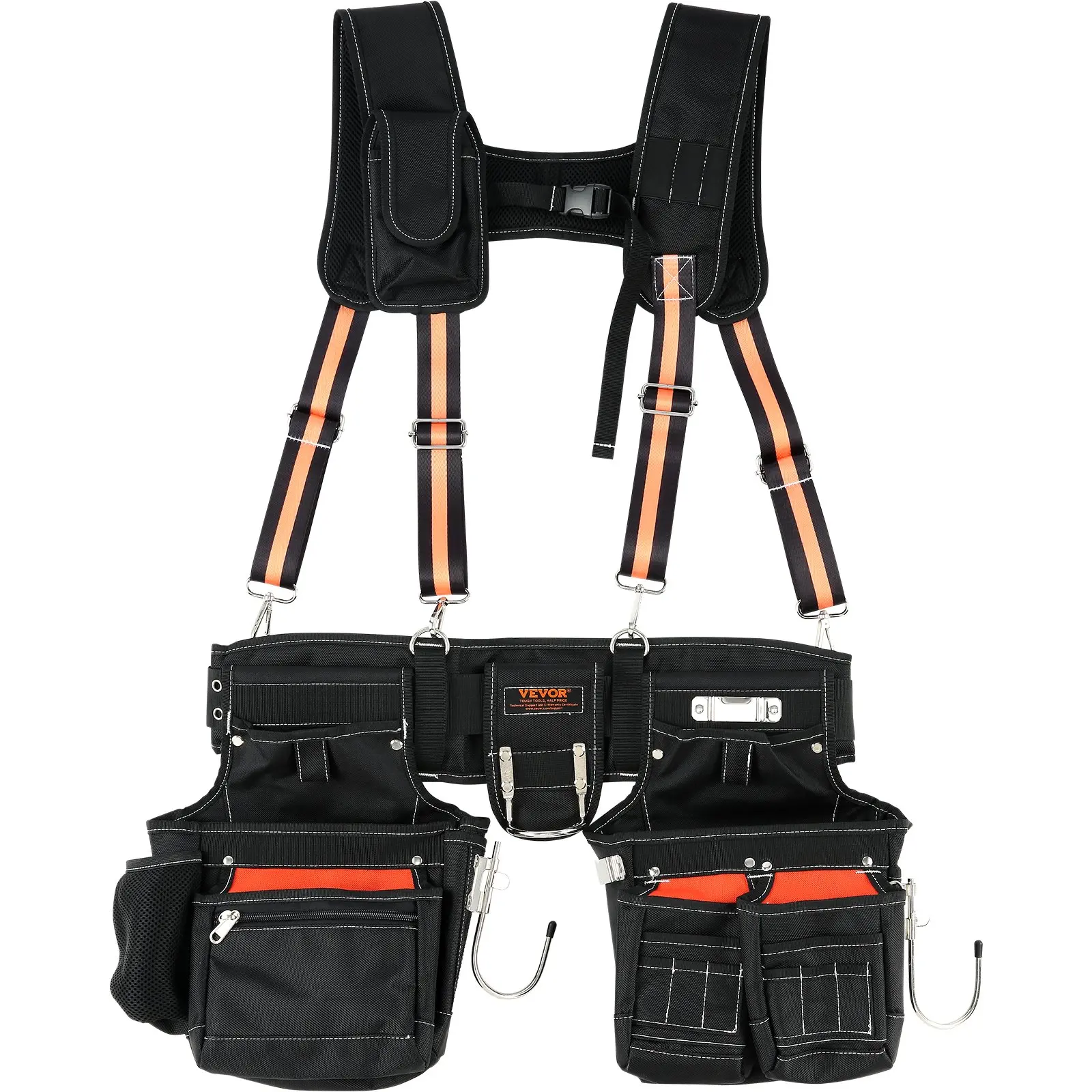 【DealsForYouDays】VEVOR Tool Belt with Suspenders 1680D Polyester, 29 Pockets, 29-54 inches Adjustable Waist Size, Tool Belts for Men, Heavy Duty Carpenter Tool Pouch for Carpenters, Electricians, and Gardening, Black