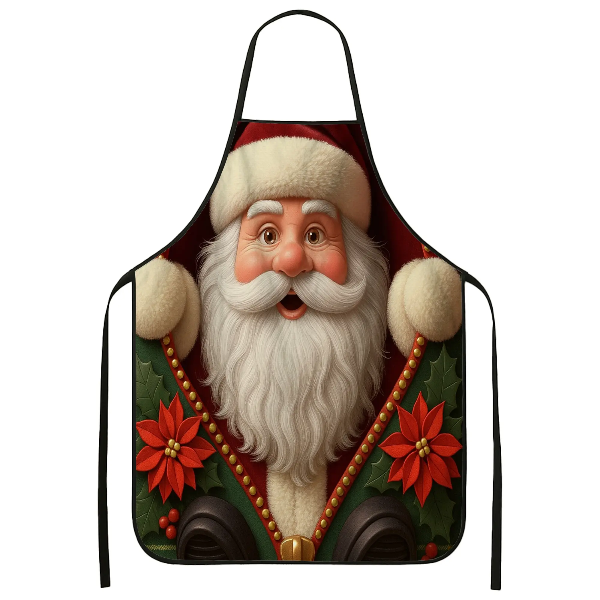 Whimsical Santa Claus Apron for Cooking, Festive Holiday Apron for Adults, Christmas Kitchen Decor Apron for Baking BBQ Dinner Parties