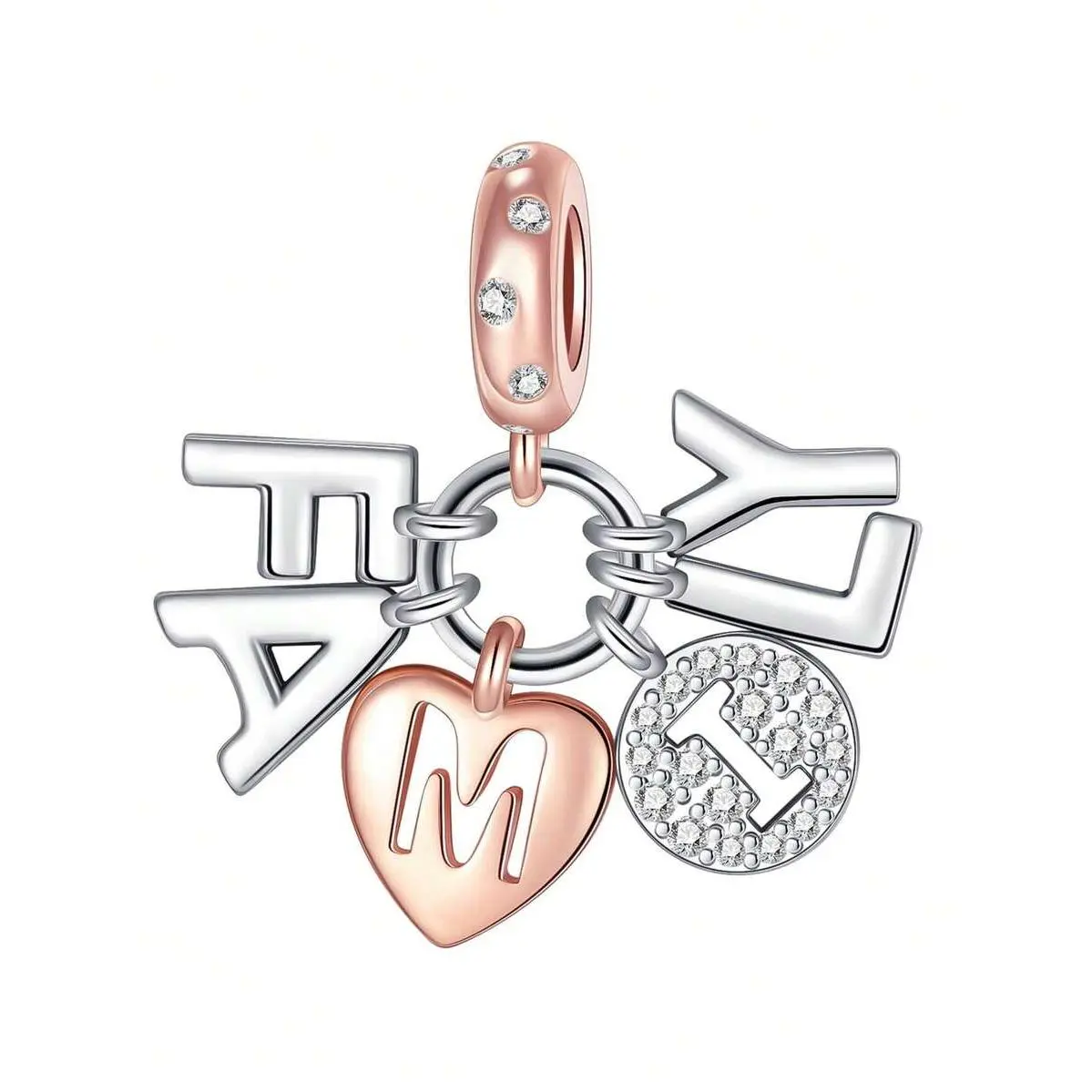 Silver Plated Pendant, Rose Gold Heart Cubic Zirconia Pendant Charm, Suitable For Bracelet DIY, Women Jewelry