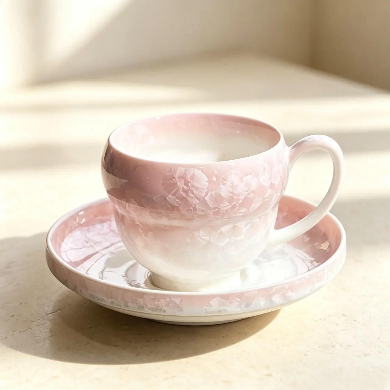 Dreamy Blue Gradient Crystalline Coffee Cup Plate Set, Heat Resistant Wide Cup Design, Ideal for Home Afternoon Tea, Office Coffee, Gift