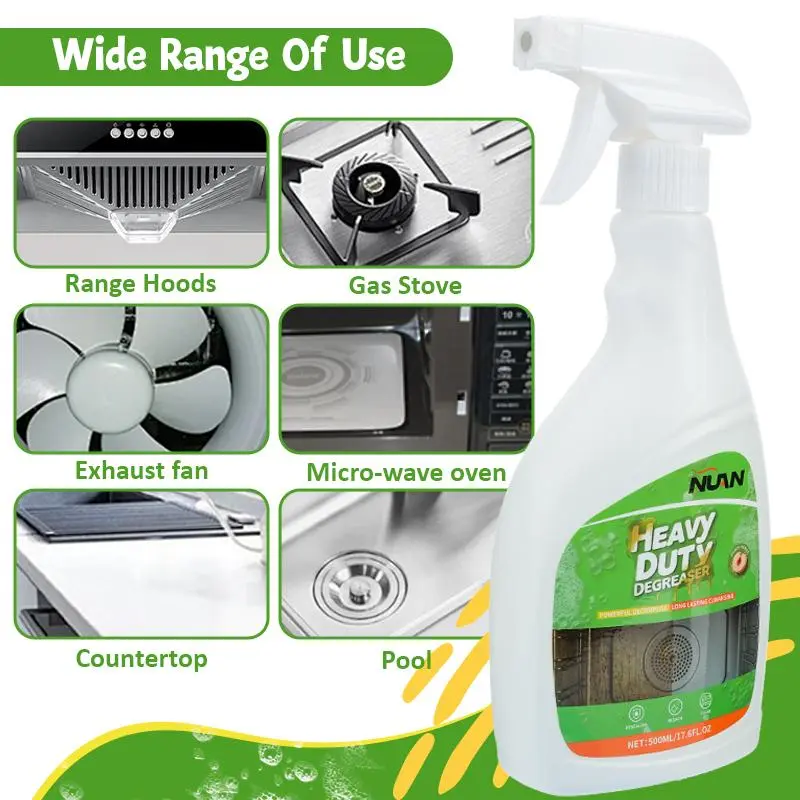 NUAN Heavy Duty Stainless Steel Degreaser Spray Bottle, 500ml Active Bottled Spray Kitchen Cleaner & Grease Stain Remover for Range Hoods - Mother’s Day Special
