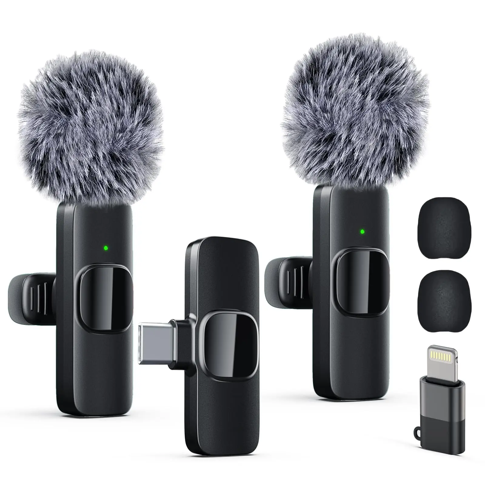 Wireless Lavalier Microphone for iPhone, iPad, Android, Camera, Computer, Laptop, Mini Mic with Rechargeable, Noise Cancellation, Auto Pairing, Ideal for Vlogging and Recording