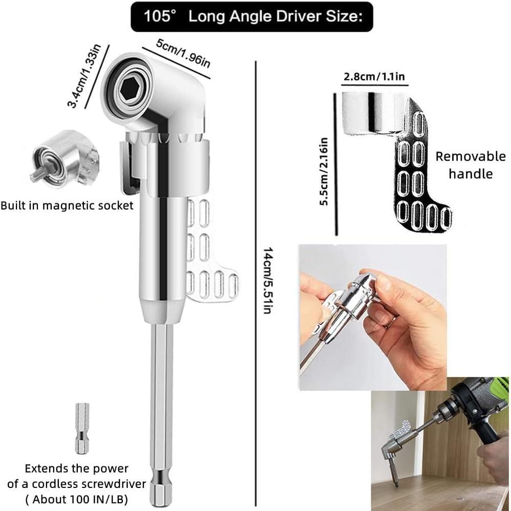 Right Angle Drill Attachment Set, Including Flexible Drill Bit Extension, 3 count Angle Extension Power Drill Attachment with 1/4'' Hex  Shank,  Bit Set (Yellow)
