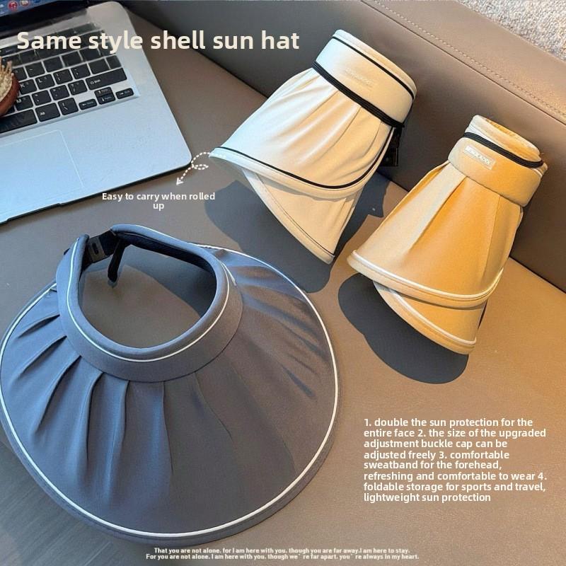 Ice silk sunscreen hat women's summer headband outdoor sun hat big brim shell hat UV protection face hat