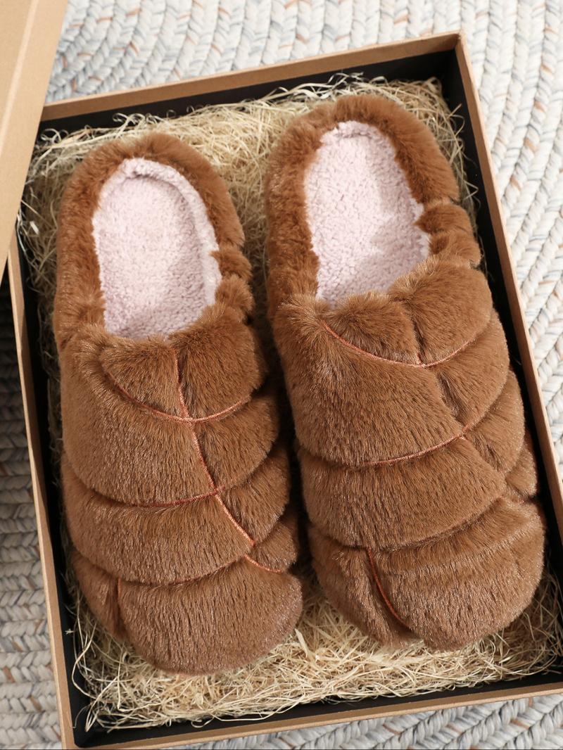 Women's Solid Color Concha Shaped Plush Slippers, Casual Soft Comfortable Home Slippers, Warm Slippers for Indoor & Outdoor Use for Fall & Winter