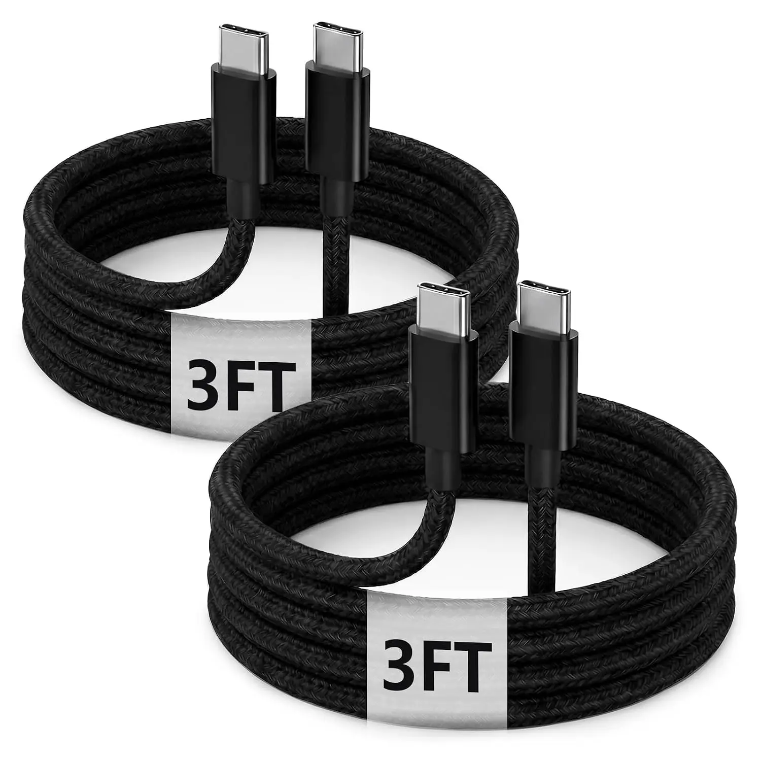 USB C to C Charger , 60W, 3FT, 2-Pack, Black |  , Braided Nylon, for  17/16/15, MacBook iPad, Galaxy S25/S24