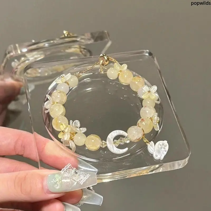 Chinese New Style Osmanthus Jade Rabbit Beaded Bracelet For Women, Moon Gazing Rabbit Aroma Floral Stackable Wrist Jewelry, Niche Oriental Student Daily Hand Accessory & Sweet Birthday Gift For Her