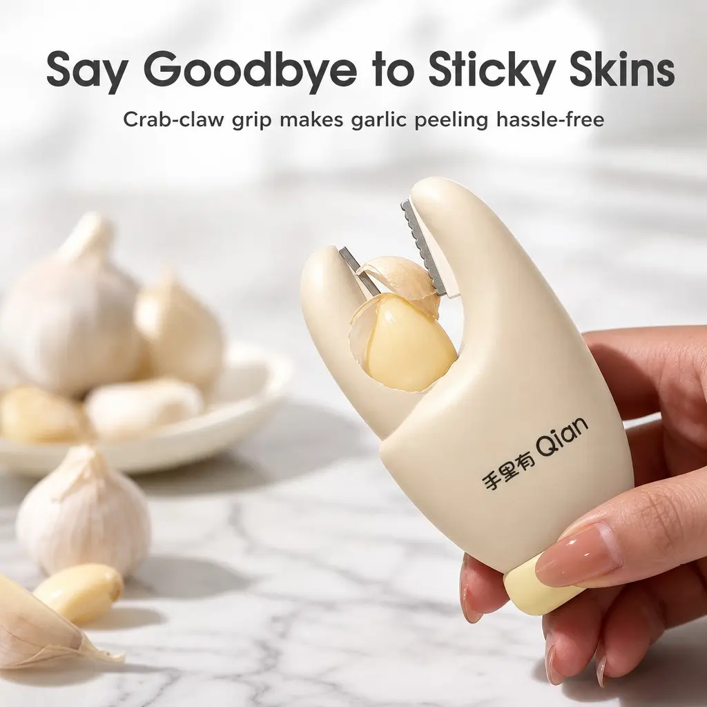 Crab Claw Garlic Peeler, Ginger Scraper Combo, Magnetic Garlic Remover with Handle, Home Kitchen Tool, Peel and Remove Stems Easily