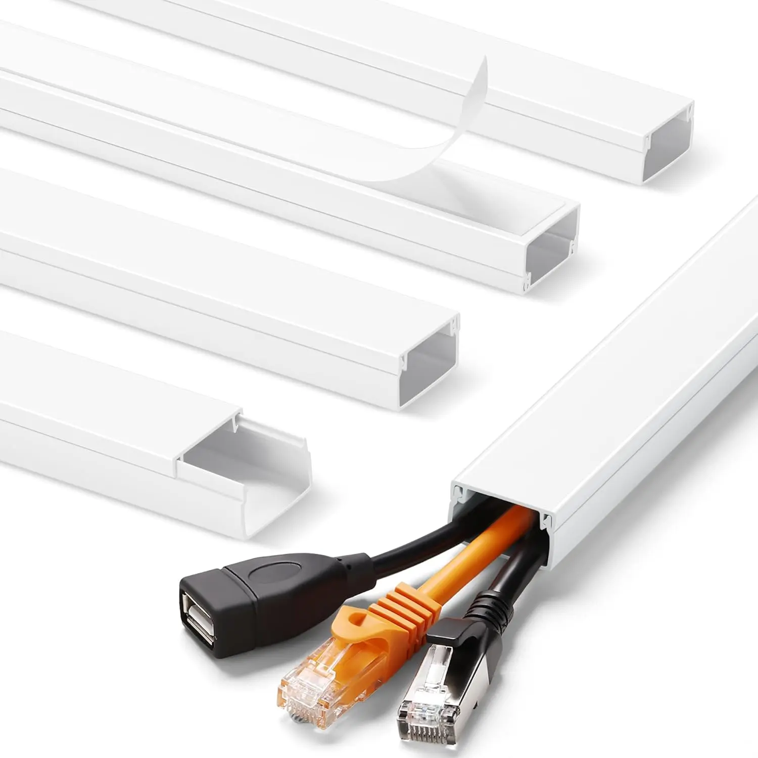 Cord Hider 71in(5 x L14in), Cord Covers for Wires  Wall,  Hider for Wall Mounted TV, Wire Cover for 2-4 Cords, Paintable Wire Concealer, Easy  Management, W0.95in H0.55in, White