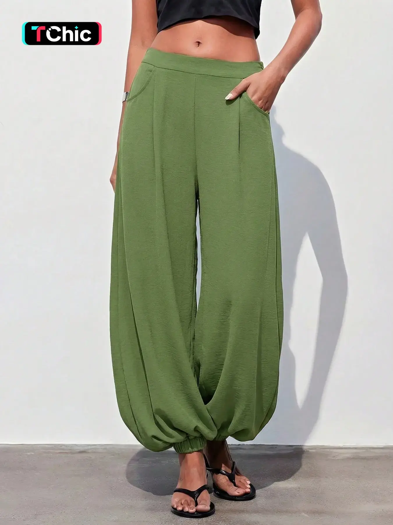 New European and American Style Four-Season Women's Vacation Casual Solid Color Woven Balloon Pants, Comfortable and Stylish Bottoms for All Seasons