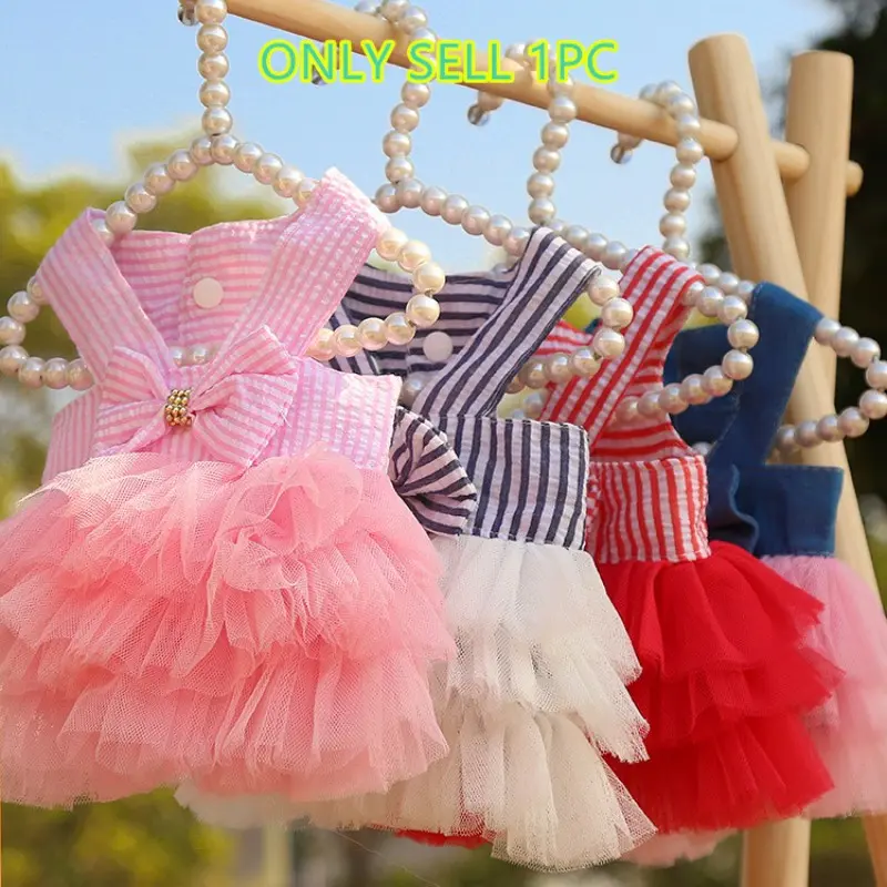 Striped Layered Cake Dress for Cats Dogs, Cute Small Fabric Pet Clothing, Ideal for Teddy Poodles Bichon Frise French Bulldog Corgi