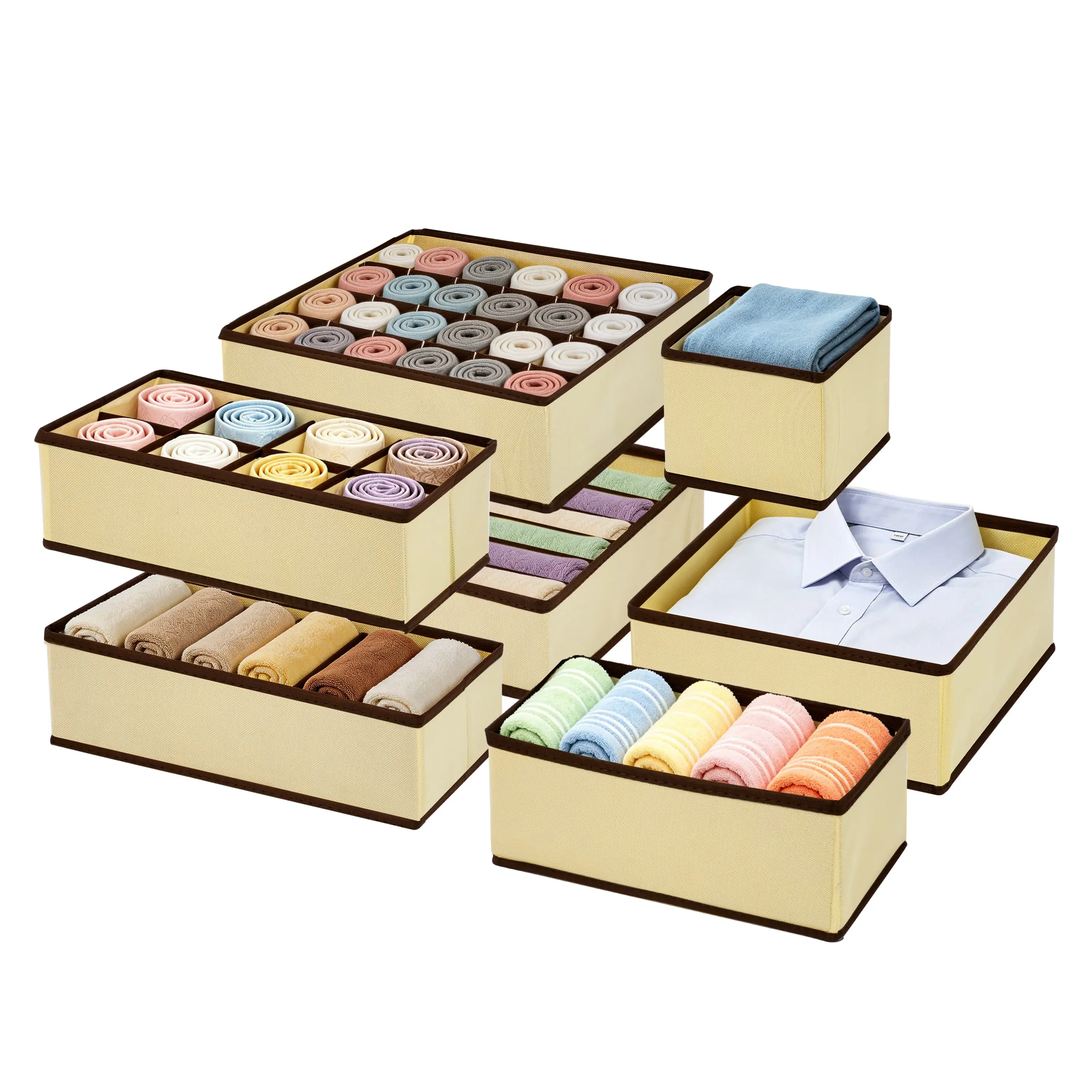 12-Pack Fabric Drawer Clothes Organisers - 76-Cell Foldable Divided Open Storage Bins & Boxes, Closet Solution (Grey) | Home Tidiness, Dresser Storage, Closet Organiser