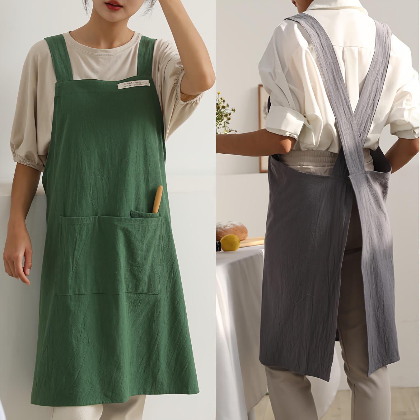 A Single Piece of Apron with Pockets, Featuring Cross-Back Straps, Suitable for Chefs, Gardening, Cooking, Baking, Florists, Painting, Baristas, And As Workwear
