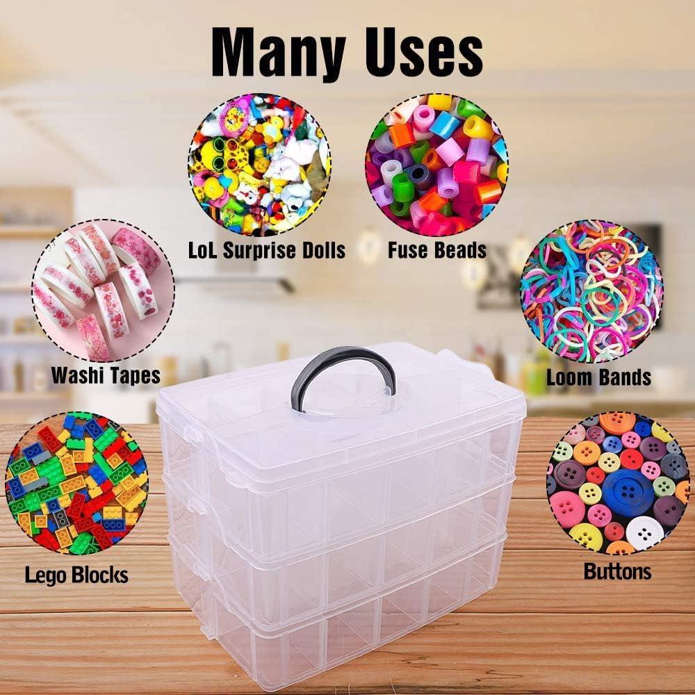3-Tier Stackable Storage Container Box with Dividers-30 Compartments, Bead Organizers for Art Craft Storage, Washi Tape, Kids Toys, Jewelry, Beauty & Sewing Supplies