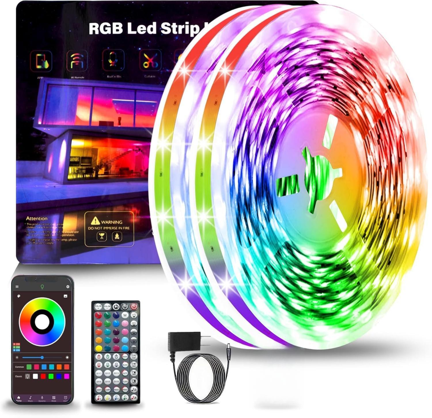 Led Lights for Bedroom 200FT(2 Rolls of 100ft), Music Sync Led Strip Lights with 60 Keys Remote and App Control, Color Changing RGB Led Lights for Room Kitchen Party Home Christmas Decoration
