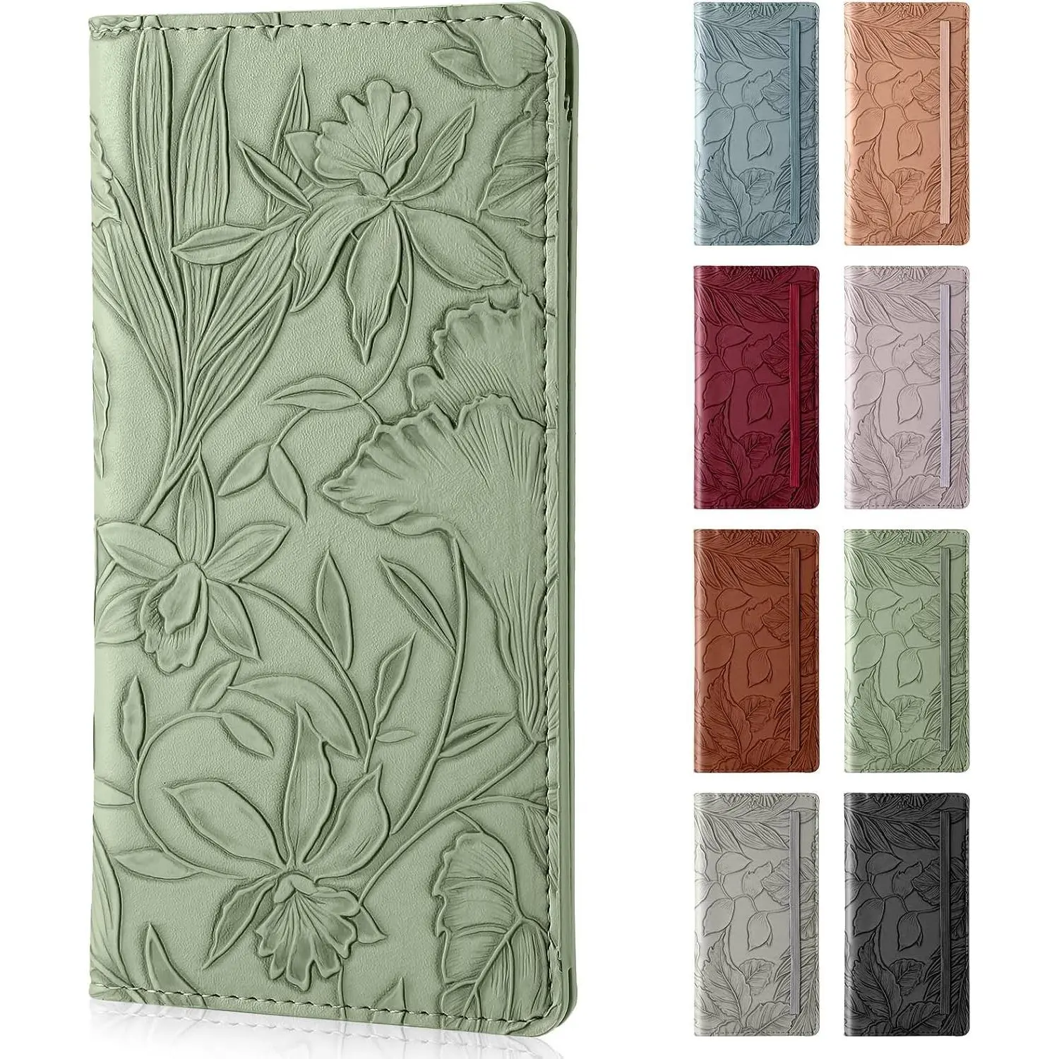 Checkbook Cover Soft PU Leather with Embossed Flower Pattern, Pen Holder & Built-in Clear Plastic Divider for Duplicate Checks(Gift)