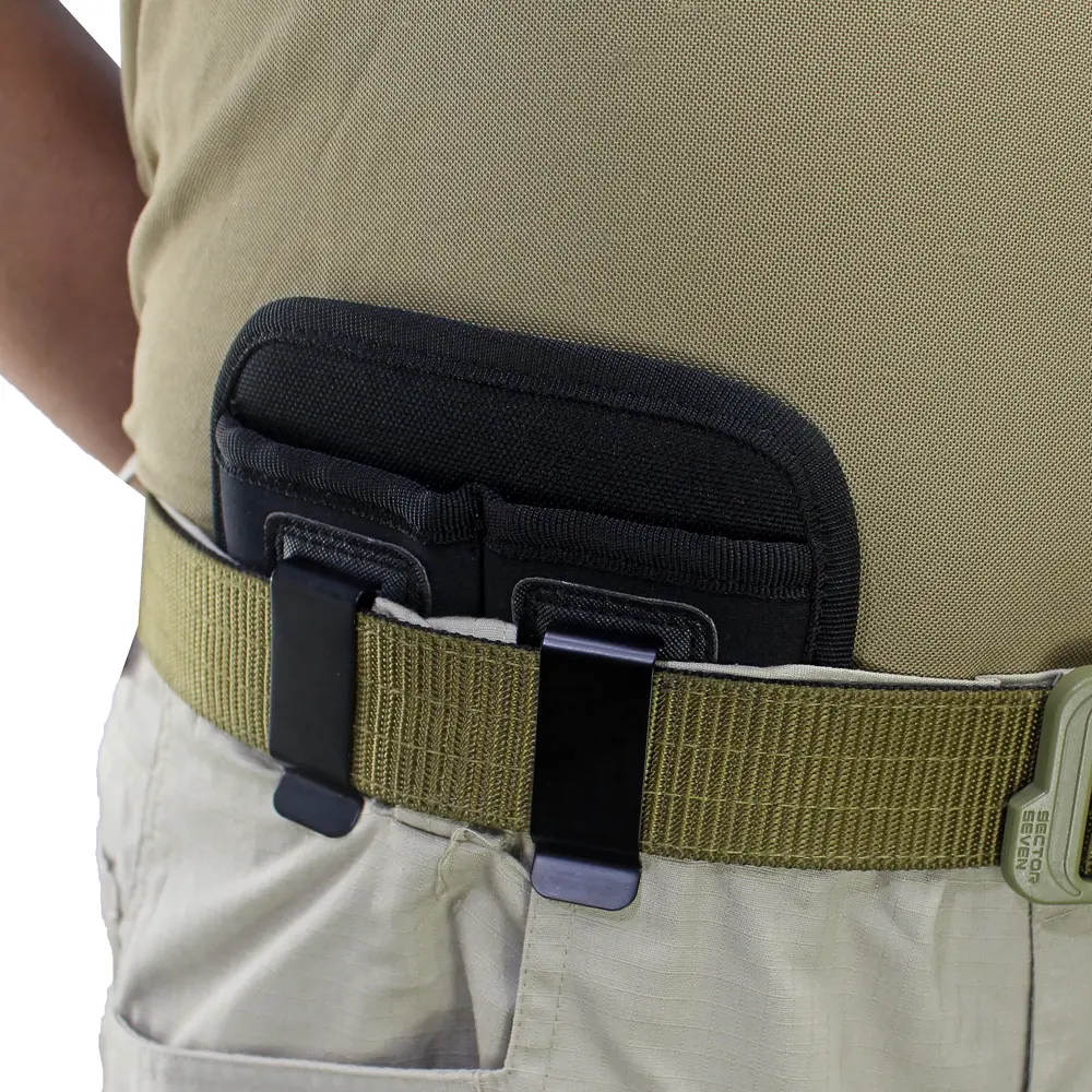 Comfortable Universal Double Magazine Pouch - IWB Wear Conceal Carry Holster for 9mm .40 .45 .380 .357 Handgun Ammo, No Closure Double Stack Mag Holder for Glock 19 43 17 1911 S&W M&P, Fits 7/10/15-Round Clips for Hunting Pistols, Quick And Easy To Clip O