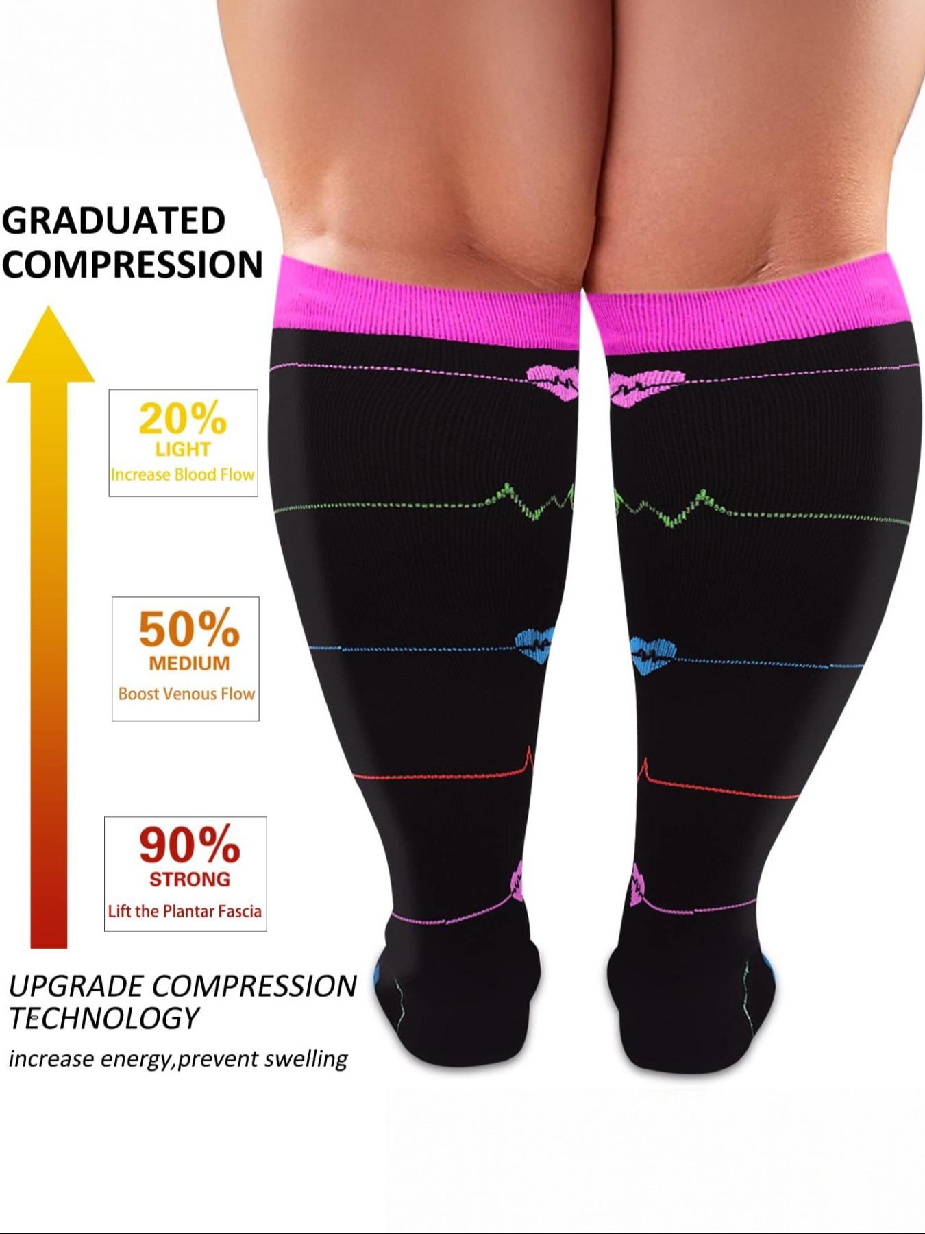 Unisex's Colorful Heart Print Compression Socks, Sports Socks for Circulation, Running, Nurses, Pregnant Women, Sports Socks for Men & Women, Athletic Running Socks