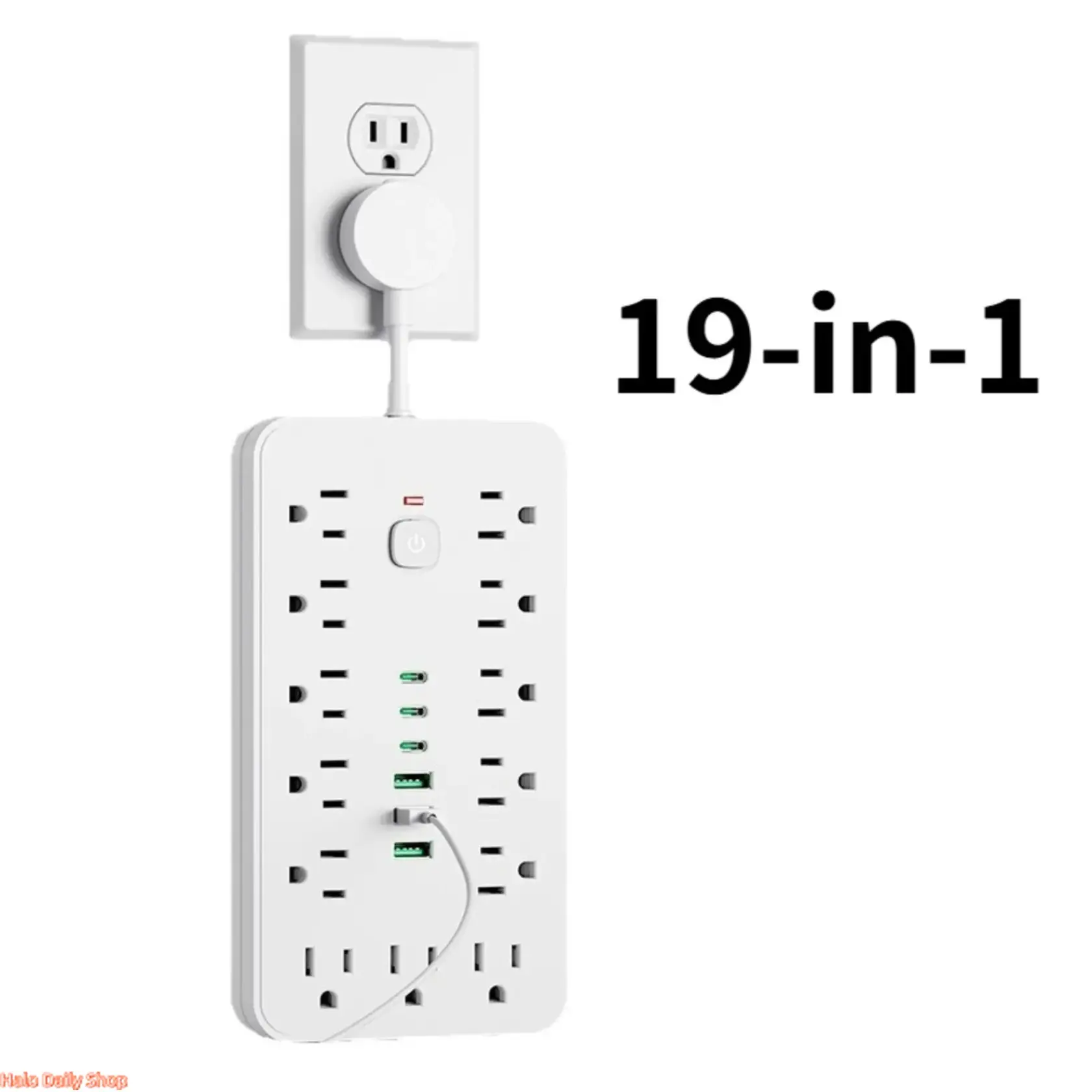 19-in-1 Wall Mount Surge Protector Outlet with Socket Holder - 11 AC Outlets, 6 Ports (3 USB-C), 45° Rotating US Plug, 1-Touch Switch, Over-Voltage Protection, Wall Extender for Camping, Home Use, Usb Multi Plug, Rotatable Plug
